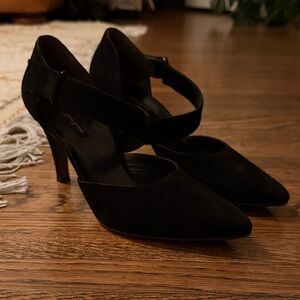 Paul Green Black Suede Pointed Ankle-Strap Heel